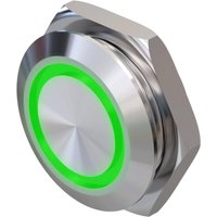 Metzler - Drucktaster 19mm - LED Ringbeleuchtung Grün - IP67 IK10 - Edelstahl - Flach - Kabelanschluss