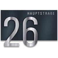 Hausnummernschild Anthrazit mit Straße & Ziffer aus Edelstahl