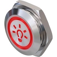 Metzler - Drucktaster 19mm - LED Symbol Licht Rot - IP67 IK10 - Edelstahl - Flach - Kabelanschluss