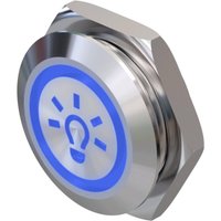 Metzler - Drucktaster 19mm - LED Symbol Licht Blau - IP67 IK10 - Edelstahl - Flach - Kabelanschluss