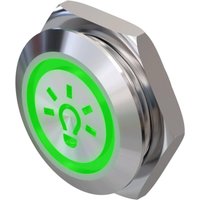 Metzler - Drucktaster 19mm - LED Symbol Licht Grün - IP67 IK10 - Edelstahl - Flach - Kabelanschluss