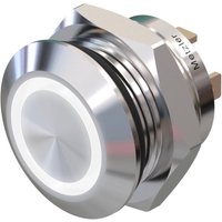 Metzler - Drucktaster 12mm - LED Ringbeleuchtung Weiß - IP67 IK10 - Edelstahl - Flach - Lötkontakte
