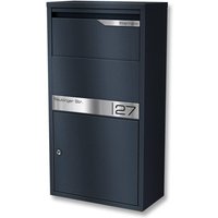 Metzler Paketbox Anthrazit RAL 7016 | personalisiert mit Gravur | Edelstahl-Namensschild | rostfrei & massiv | Avalon 2