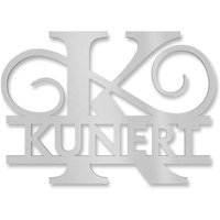Personalisiertes Namensschild mit Monogramm in Graualuminium RAL 9007 55 x 80 cm Silikonkleber