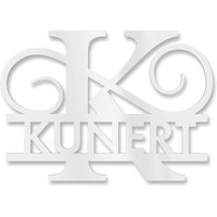 Personalisiertes Namensschild mit Monogramm in Verkehrsweiß RAL 9016 55 x 80 cm Silikonkleber