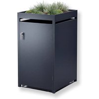 Metzler Mülltonnenbox mit Pflanzdach | 1er | 240l | Anthrazit RAL 7016 | aus Stahl | rostfrei & massiv | Türgriff mit Schloss
