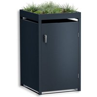 Metzler Mülltonnenbox mit Pflanzdach | 1er | 240l | Anthrazit RAL 7016 | aus Stahl | rostfrei & massiv | Türgriff mit Schloss
