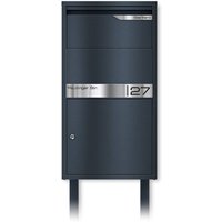 Metzler Paketbox freistehend mit Ständer | Anthrazit RAL 7016 | personalisiert mit Gravur | Edelstahl-Namensschild | rostfrei | Avalon 2