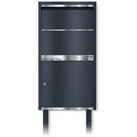 Metzler Paketbox freistehend mit Ständer | Anthrazit RAL 7016 | personalisiert mit Gravur | Edelstahl-Namensschild | rostfrei | Avalon 1