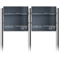 Metzler Edelstahl Standbriefkasten Mehrfamilienhaus Anthrazit RAL 7016 Lasergravur | Hermann