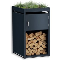 Metzler Brennholzregal mit Pflanzdach | Einzelbox | massiv & rostfrei | RAL7016 Anthrazitgrau matt