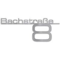 Metzler Edelstahl Schriftzug mit Straße & Hausnummer | RAL 9007 Graualuminium | 60 cm | Bach