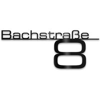 Metzler Edelstahl Schriftzug mit Straße & Hausnummer | RAL 9005 Tiefschwarz | 120 cm | Bach