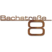 Metzler Cortenstahl Schriftzug mit Straße & Hausnummer | Rost | 60 cm | Bach