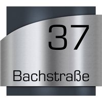 Metzler Edelstahl Hausnummernschild mit Straße | Anthrazit RAL 7016 | Falko 2