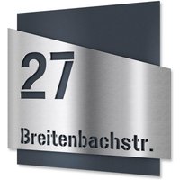 Metzler Edelstahl Hausnummernschild mit Straße | Anthrazit RAL 7016 | Emil