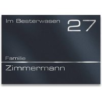 Metzler Hausnummernschild mit Namensgravur aus Edelstahl | 16 x 11 cm | RAL 7016 Anthrazitgrau