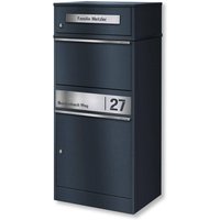 Metzler Paketbox mit Briefkasten | Anthrazit RAL 7016 | personalisiert mit Gravur | Edelstahl-Namensschild | mit Briefeinwurf | Bispo 2
