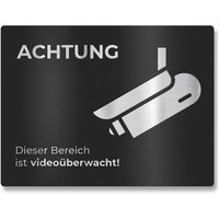 Hinweisschild aus Edelstahl - Dieser Bereich ist videoüberwacht | RAL 9005 Tiefschwarz
