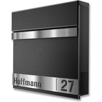 Metzler Briefkasten mit personalisierbarer Blende aus Edelstahl | RAL 9005 Tiefschwarz | Gustav