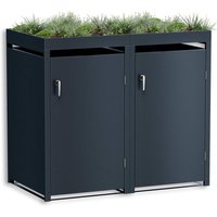 Metzler Mülltonnenbox mit Pflanzdach | 2er | 240l | Anthrazit RAL 7016 | aus Stahl | rostfrei & massiv | Türgriff mit Schloss