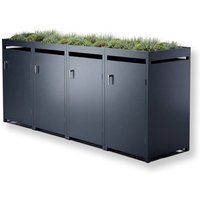 Metzler Mülltonnenbox mit Pflanzdach | 4er | 240l | Anthrazit RAL 7016 | aus Stahl | rostfrei & massiv | Türgriff mit Schloss