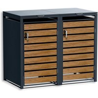 Metzler Mülltonnenbox | 2er | 240l | in Holzoptik | Anthrazit RAL 7016 | aus Stahl | rostfrei & massiv | Türgriff mit Schloss