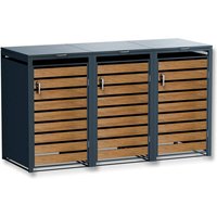 Metzler Mülltonnenbox | 3er | 240l | in Holzoptik | Anthrazit RAL 7016 | aus Stahl | rostfrei & massiv | Türgriff mit Schloss