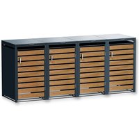 Metzler Mülltonnenbox | 4er | 240l | in Holzoptik | Anthrazit RAL 7016 | aus Stahl | rostfrei & massiv | Türgriff mit Schloss