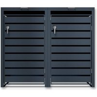 Metzler Mülltonnenbox | 2er | 240l | Anthrazit RAL 7016 | aus Stahl | mit Sichtstreifen | rostfrei & massiv | Türgriff mit Schloss