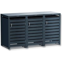 Metzler Mülltonnenbox | 3er | 240l | Anthrazit RAL 7016 | aus Stahl | mit Sichtstreifen | rostfrei & massiv | Türgriff mit Schloss