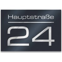 Modernes Hausnummernschild in Anthrazit RAL7016 mit individueller Gravur | 16 x 11 cm