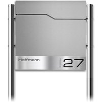 Metzler Standbriefkasten mit Edelstahl-Namensschild und Edelstahl-Ständer | RAL 9007 Graualuminium | Enno
