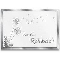 Namensschild Pusteblume aus Edelstahl in RAL 9016 Verkehrsweiß | 380 x 266mm groß