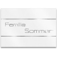 Namensschild in RAL 9016 Verkehrsweiß mit Lasergravur | 21,5 x 15 cm