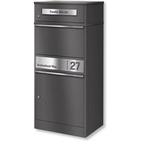 Metzler Paketbox mit Briefkasten | DB 703 Eisenglimmer | personalisiert mit Gravur | Edelstahl-Namensschild | mit Briefeinwurf | Bispo 2