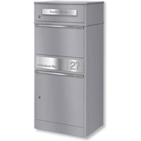 Metzler Paketbox mit Briefkasten | Grau | personalisiert mit Gravur | Edelstahl-Namensschild | mit Briefeinwurf | Bispo 2