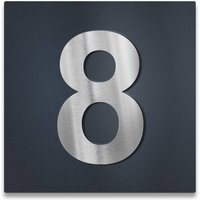 3D-Hausnummernschild in Anthrazit mit Edelstahlziffer | Hausnummer 8