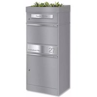 Metzler Paketbox mit Pflanzdach | Grau | personalisiert mit Gravur | Edelstahl-Namensschild | mit Briefeinwurf | Bispo 2
