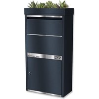 Metzler Paketbox mit Pflanzdach | Anthrazit RAL 7016 | personalisiert mit Gravur | Edelstahl-Namensschild | rostfrei & massiv | Avalon 1