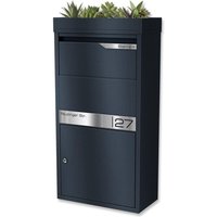 Metzler Paketbox mit Pflanzdach | Anthrazit RAL 7016 | personalisiert mit Gravur | Edelstahl-Namensschild | rostfrei & massiv | Avalon 2