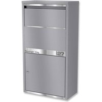 Metzler Paketbox | personalisiert mit Gravur | Grau | Edelstahl-Namensschild | rostfrei & massiv | Avalon 1