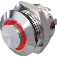 Metzler - Drucktaster 12mm - LED Ringbeleuchtung Rot - IP67 IK10 - Edelstahl - Hervorstehend - Lötkontakte