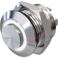 Metzler - Drucktaster 12mm - LED Ringbeleuchtung Weiß - IP67 IK10 - Edelstahl - Hervorstehend - Lötkontakte