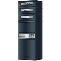 Metzler Paketbox mit 3 Briefkästen | personalisiert mit Gravur | Edelstahl-Namensschild | mit Briefeinwurf | RAL 7016 Anthrazit | Bispo 2
