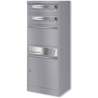 Metzler Funk-Paketbox mit Klingel & Briefkasten | personalisiert mit Gravur | Edelstahl-Namensschilder | Grau | Bispo Funk