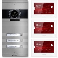 Metzler VDM10 2.0 Video-Türsprechanlage | Komplettset mit austauschbarem Namensschild | 3 Klingeltaster | Plug & Play | Grau | Neo