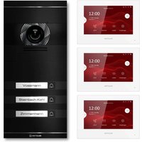 Metzler VDM10 2.0 Video-Türsprechanlage | Komplettset mit austauschbarem Namensschild | 3 Klingeltaster | Plug & Play | Schwarz | Neo