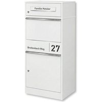 Metzler Paketbox mit Briefkasten | personalisiert mit Gravur | Edelstahl-Namensschild | mit Briefeinwurf | Weiß | Taren