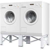 Metzler Doppelter Waschmaschinenständer Weiß – Untergestell für 2 Waschmaschinen & Trockner | Stahl pulverbeschichtet | Vibrationsdämpfend